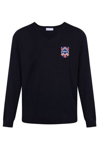 Navy V-Neck Jumper with school logo