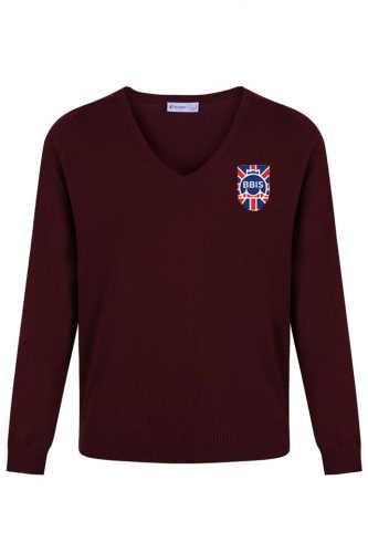 Maroon V-Neck Jumper with school logo