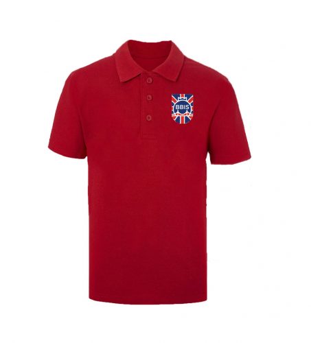 Red Cotton Polo with embroidered school badge EYFS 4/5